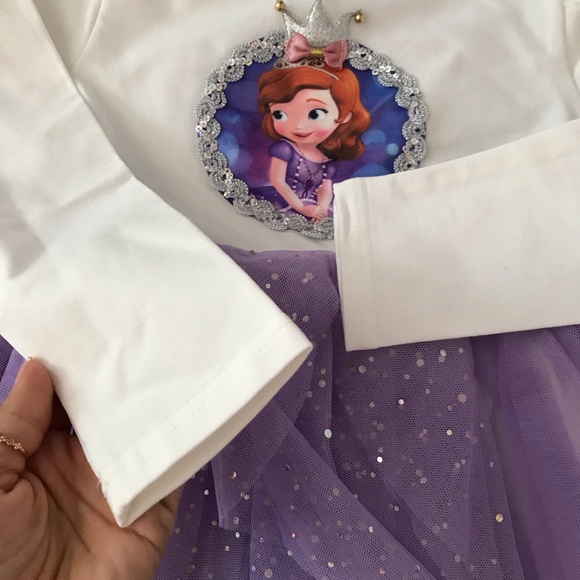 Princess Sparkly Purple Long Sleeve Dress - Picture 7 of 8